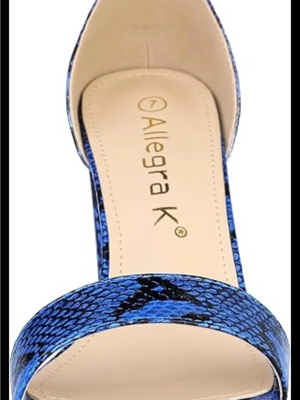 Allegra K Blue Snake-Print Ankle-Strap Block Heel Sandal